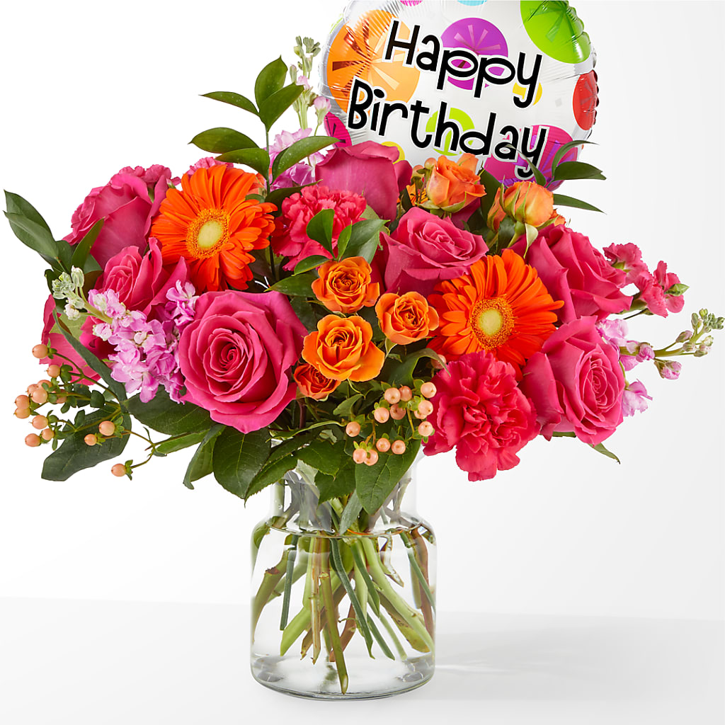 Fiesta Bouquet with Birthday Balloon – Lily And Rose, Nashville TN