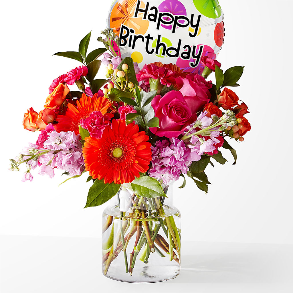 Fiesta Bouquet with Birthday Balloon – Lily And Rose, Nashville TN
