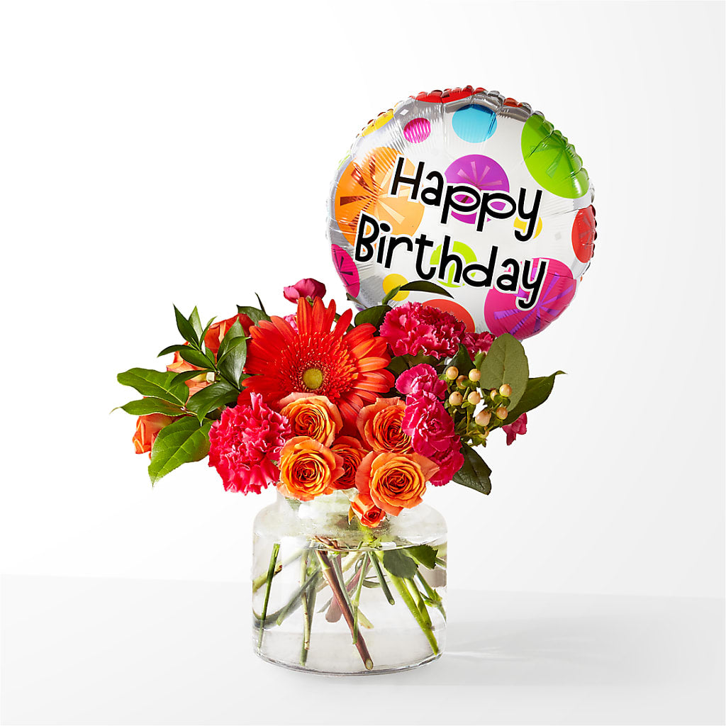 Fiesta Bouquet with Birthday Balloon – Lily And Rose, Nashville TN