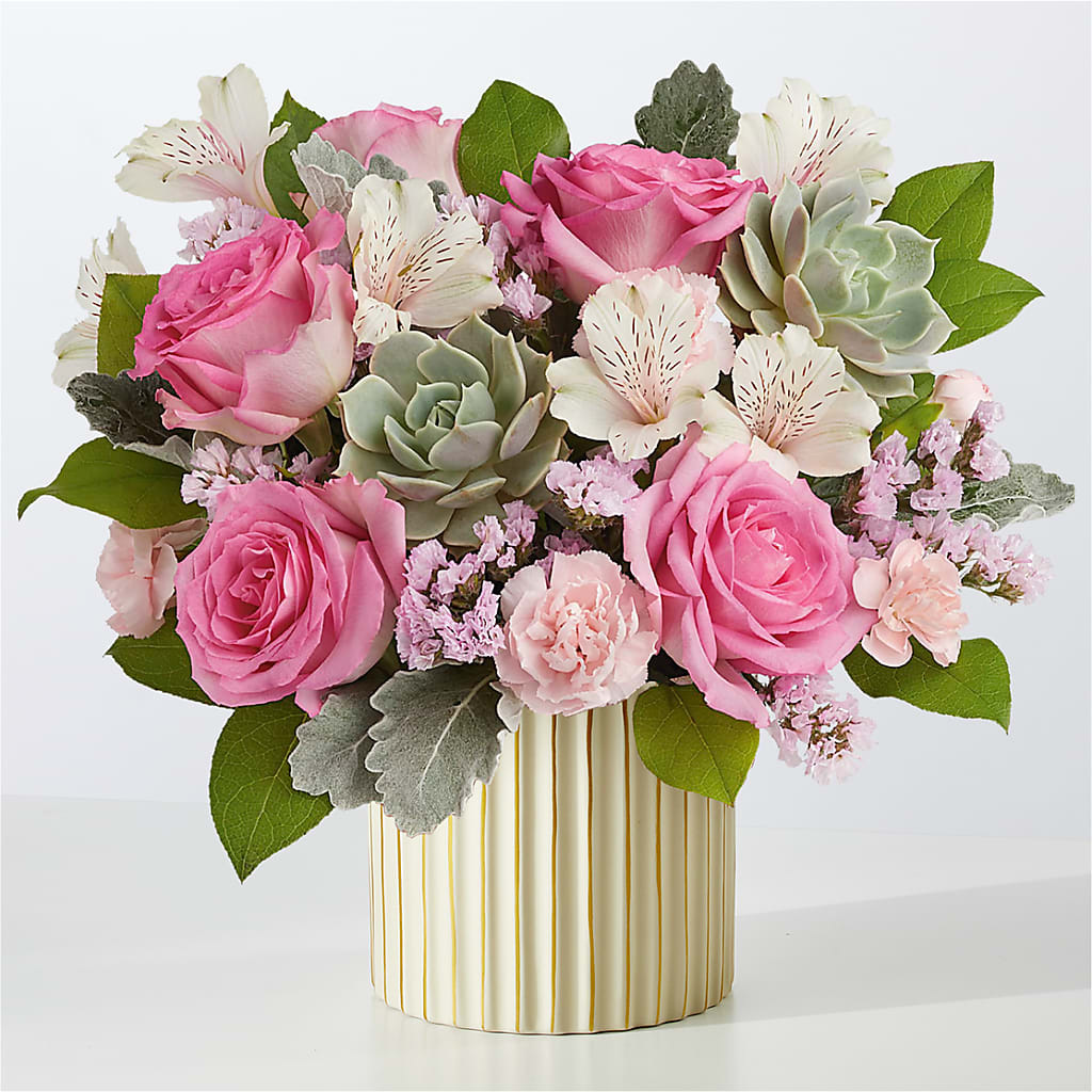 Dusty Rose Bouquet with Ivory Vase – Lily And Rose, Nashville TN