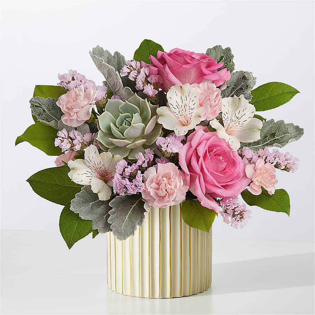 Dusty Rose Bouquet with Ivory Vase – Lily And Rose, Nashville TN