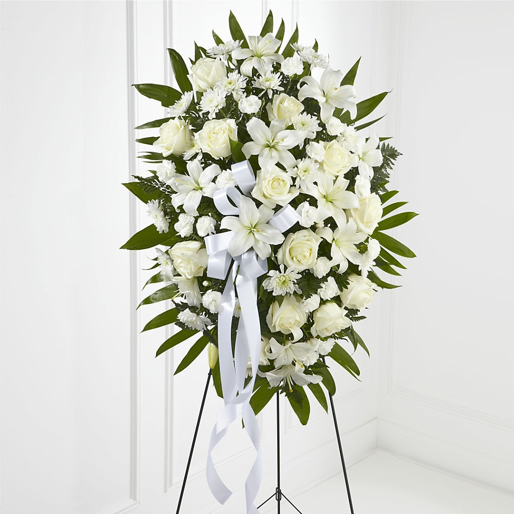 Exquisite Tribute Standing Spray-White Ribbon – Lily And Rose, Nashville TN