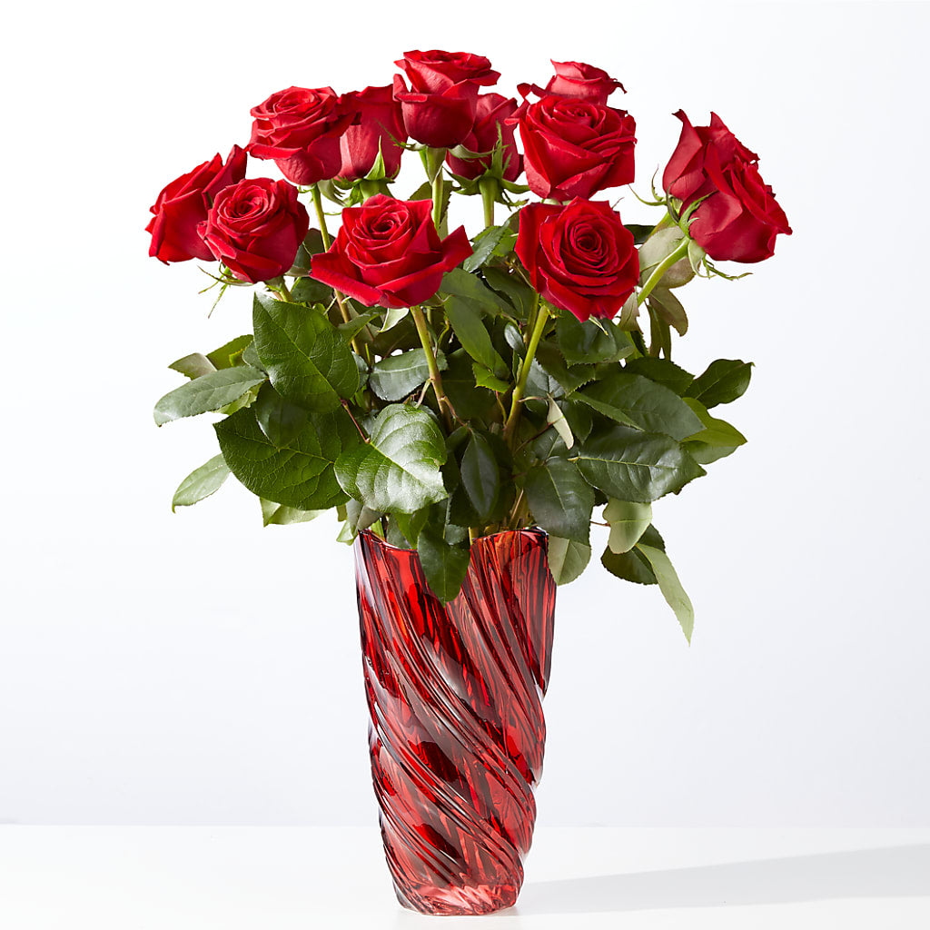 Classic Love Red Rose Bouquet with Luxe Swirl Vase – Lily And Rose, Nashville TN