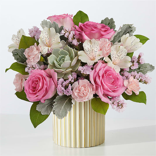 Dusty Rose Bouquet with Ivory Vase –  Lily And Rose, Nashville TN