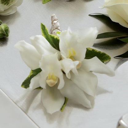 White Mini Cymbidium Boutonniere –  Lily And Rose, Nashville TN